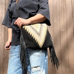 MZ Made Southwestern Wool Fringe Crossbody Bag Boho Western